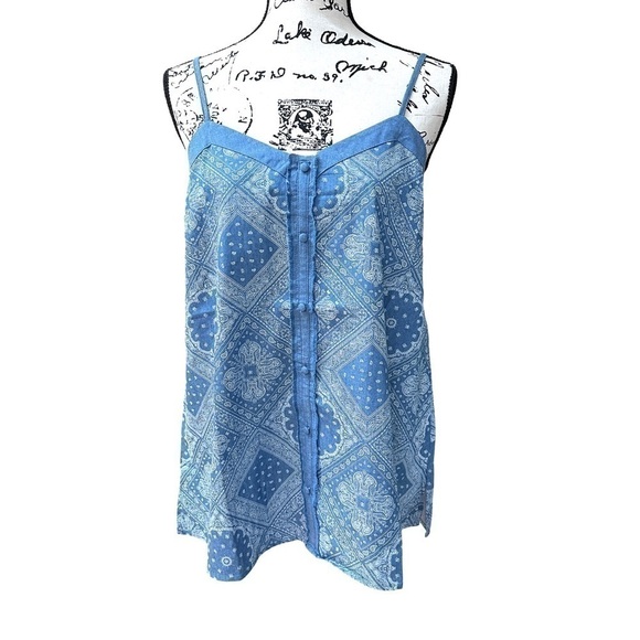 GiGiO USA Pattern Print Chambray Cotton Covered Button Tank M - Picture 4 of 8